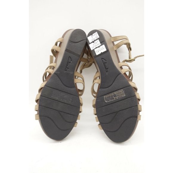 Clarks Bendables Brown Leather Slip On Buckle Wedge Sandals Shoes Women's 8 M - Picture 10 of 10